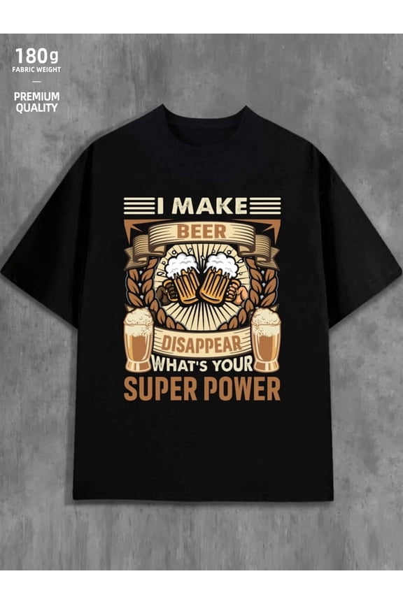 Greenink Super Beer Power mens 180G Cotton black Original Unisex Shirt Graphic Tee tshirts Casual Unisex Shirt Short Sleeve tshirts Funny Unisex Shirt Cotton tshirts Or