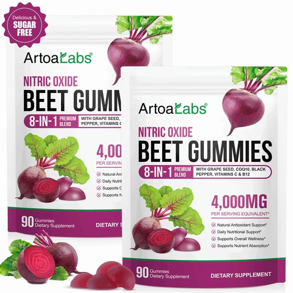 Super Beetroot Gummies, 8 in 1 Beet Root 4,000mg with Grape Seed Extract & CoQ10 - 2Pack