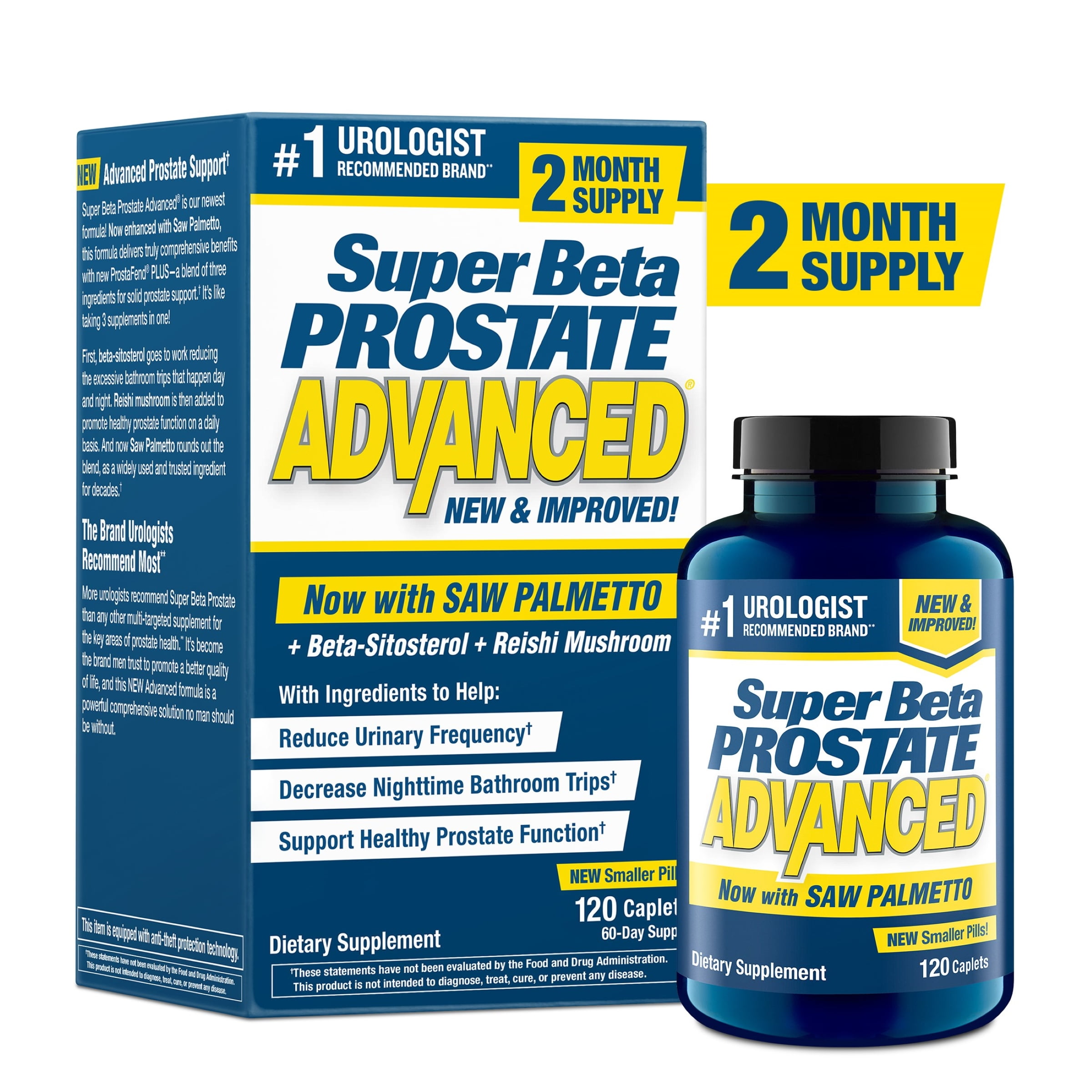 Super Beta Prostate Advanced + Saw Palmetto & Beta Sitosterol, Men's Health, Value Size 120 Caplets, 2-Month Supply