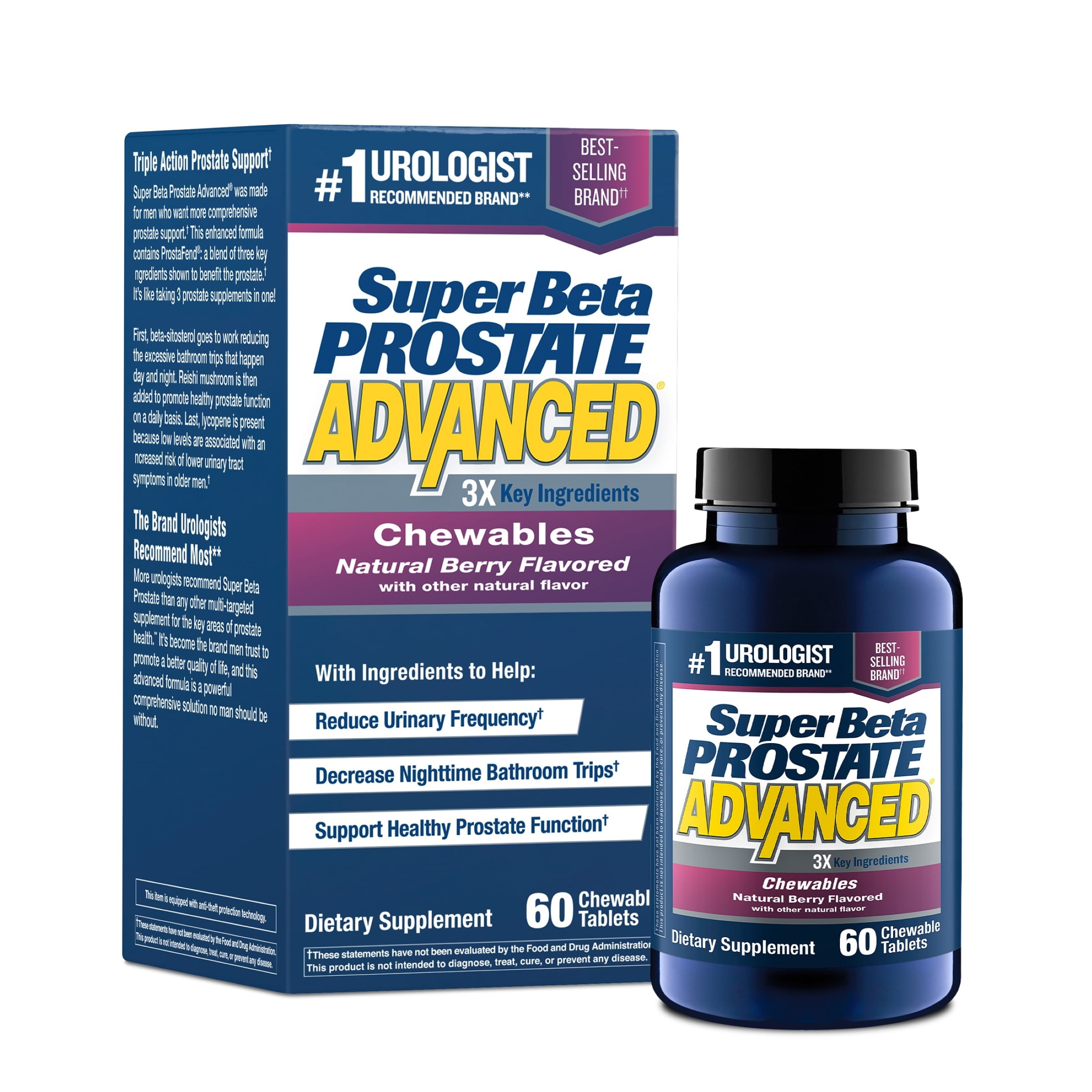 Super Beta Prostate Advanced with Beta-Sitosterol, Men's Supplement, 60 Chewable Tablets, Berry