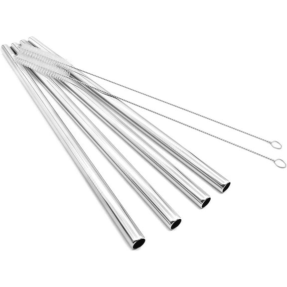 Super Big Drinking Straws Set 12" Extra Long 1/2" Extra Wide Reusable 304 Food-Grade 18/8 Stainless Steel for Frozen Drinks Boba Bubble Tea Smoothies and Shakes - Set of 4 with 2 Cleaning Brushes