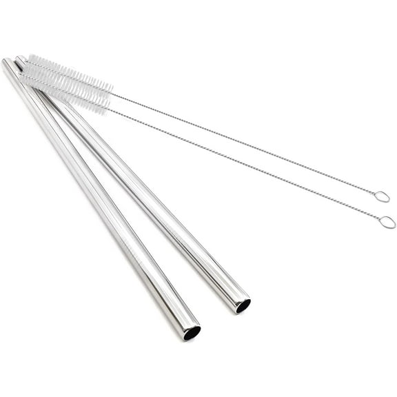 Super Big Drinking Straws Set 12" Extra Long 1/2" Extra Wide Reusable 304 Food-Grade 18/8 Stainless Steel for Frozen Drinks Boba Bubble Tea Smoothies and Shakes - Set of 2 with 2 Cleaning Brushes