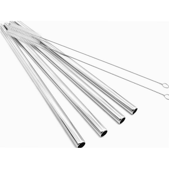 Super Big Drinking Straws Set 12" Extra Long 1/2" Extra Wide Reusable 304 Food-Grade 18/8 Stainless Steel for Frozen Drinks Boba Bubble Tea Smoothies and Shakes - Set of 4 with 2 Cleaning Brushes