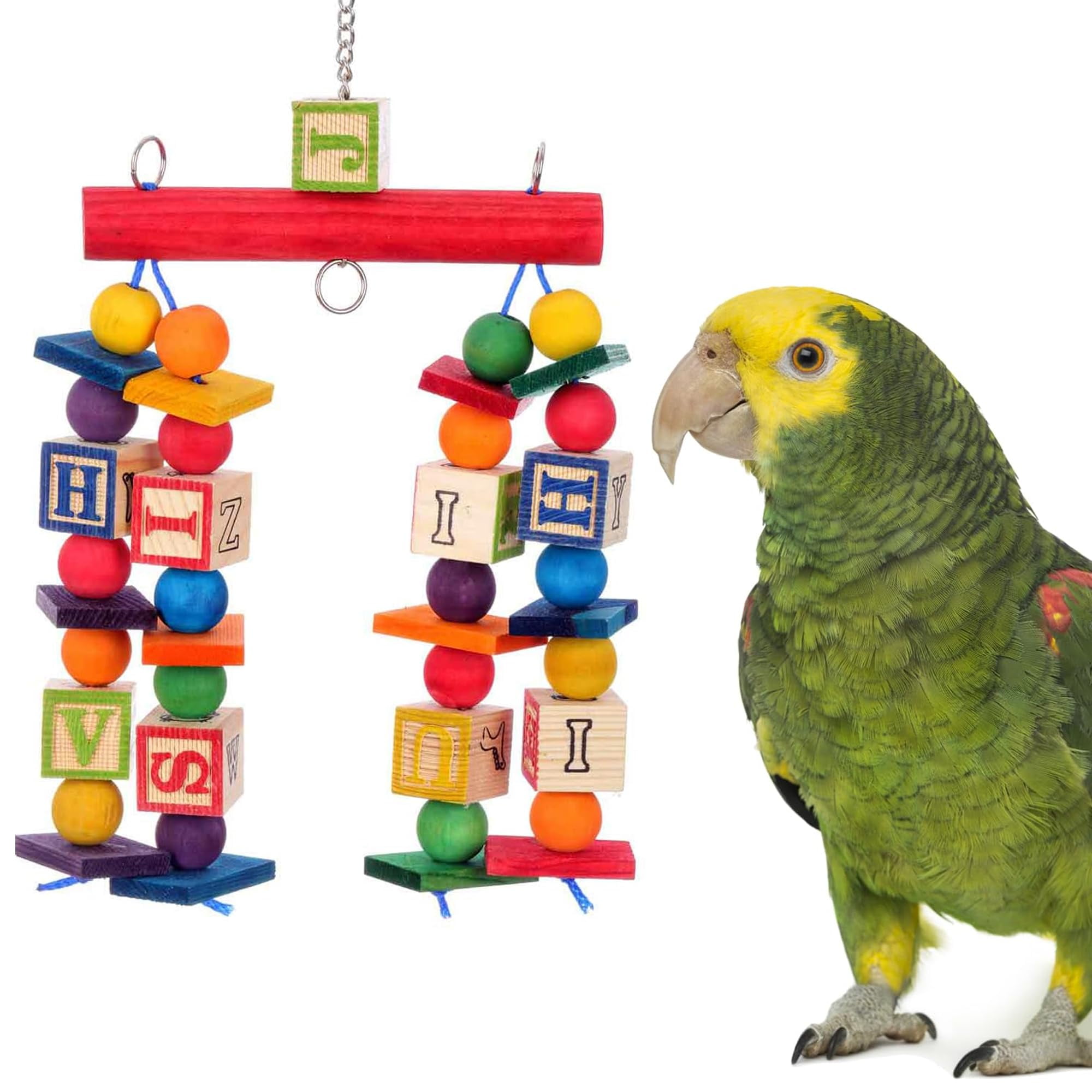 Super Bird Creations Katy's ABCs Bird Toy, Large – 15x6 Inch Chew Toy With Wood Blocks & Beads For Parrots