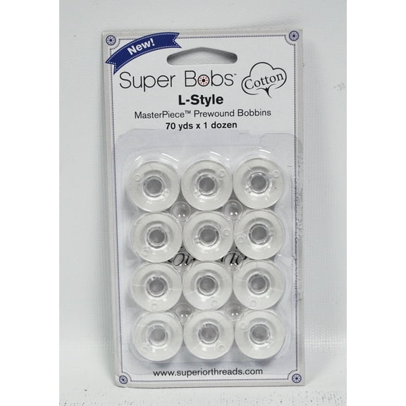 Super Bobs MasterPiece Cotton 70yd Prewound Bobbins 12ct L-Style Canvas