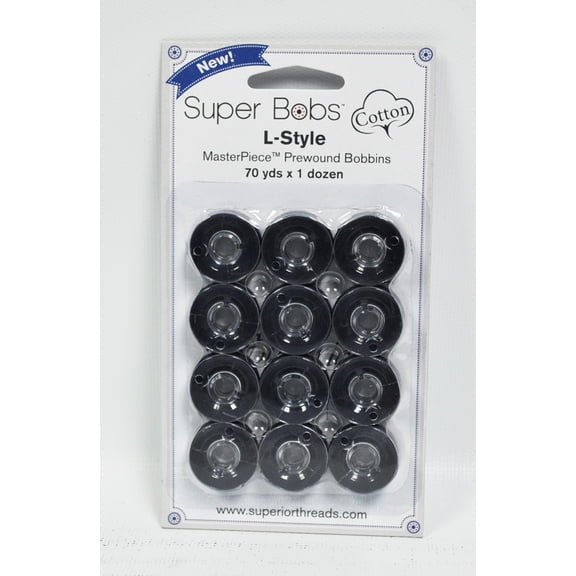 Super Bobs MasterPiece Cotton 70yd Prewound Bobbins 12ct L-Style Indigo