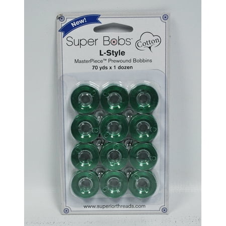 Super Bobs MasterPiece Cotton 70yd Prewound Bobbins 12ct L-Style Kelli Green