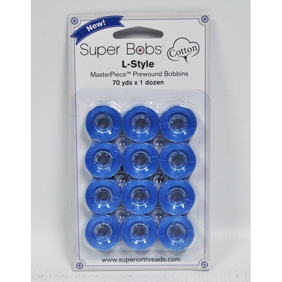 Super Bobs MasterPiece Cotton 70yd Prewound Bobbins 12ct L-Style Marine Blue