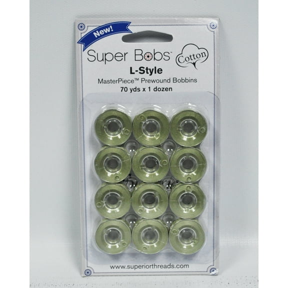 Super Bobs MasterPiece Cotton 70yd Prewound Bobbins 12ct L-Style Monet Green
