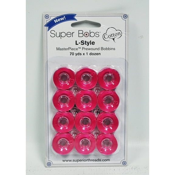 Super Bobs MasterPiece Cotton 70yd Prewound Bobbins 12ct L-Style Picaso Pink