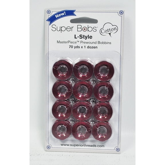 Super Bobs MasterPiece Cotton 70yd Prewound Bobbins 12ct L-Style Plum Berry