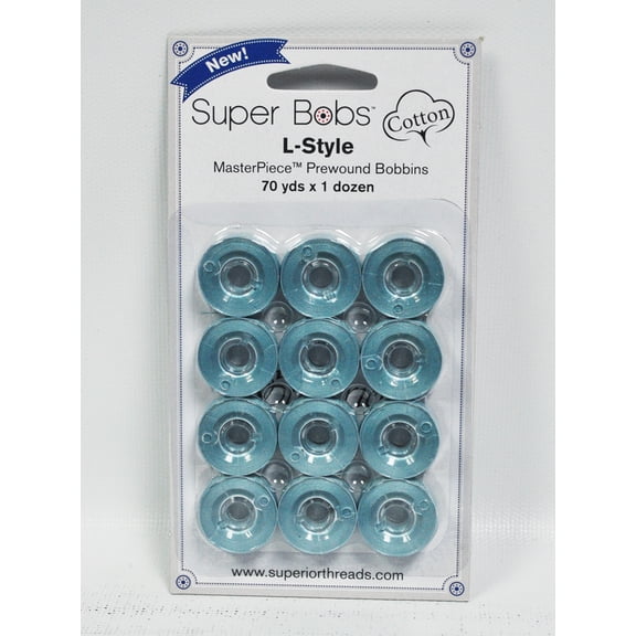 Super Bobs MasterPiece Cotton 70yd Prewound Bobbins 12ct L-Style Poolside