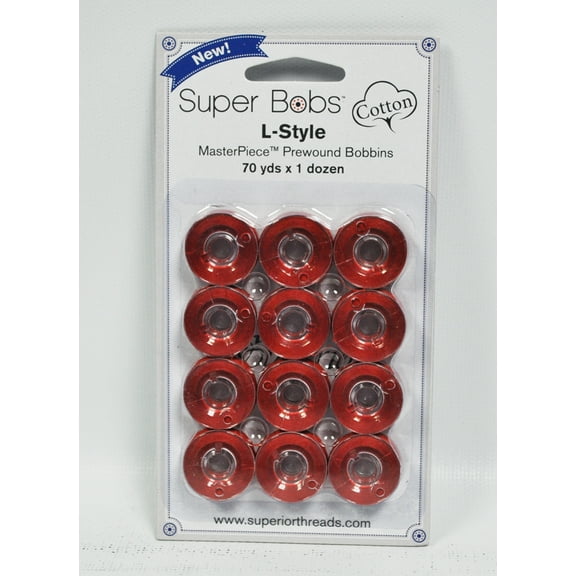 Super Bobs MasterPiece Cotton 70yd Prewound Bobbins 12ct L-Style Red Hill