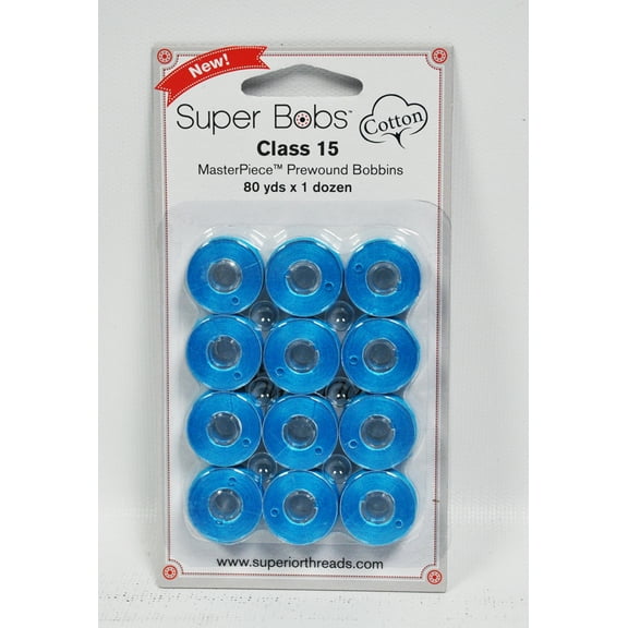 Super Bobs MasterPiece Cotton 80yd Prewound Bobbins 12ct Class 15 Aquarius