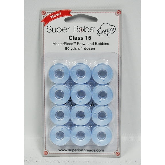 Super Bobs MasterPiece Cotton 80yd Prewound Bobbins 12ct Class 15 Baby Jeffy