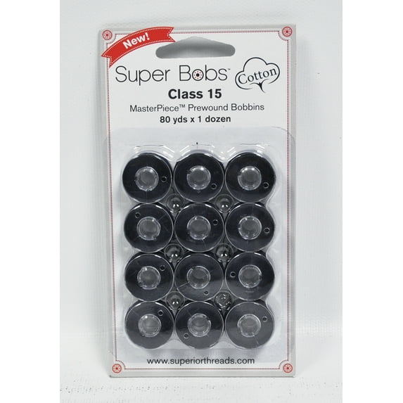 Super Bobs MasterPiece Cotton 80yd Prewound Bobbins 12ct Class 15 Indigo