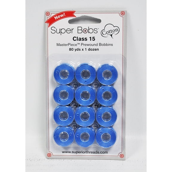 Super Bobs MasterPiece Cotton 80yd Prewound Bobbins 12ct Class 15 Marine Blue