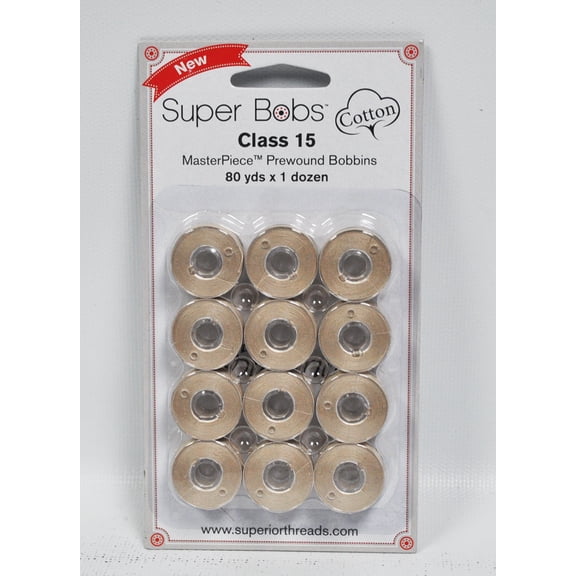 Super Bobs MasterPiece Cotton 80yd Prewound Bobbins 12ct Class 15 Parchment