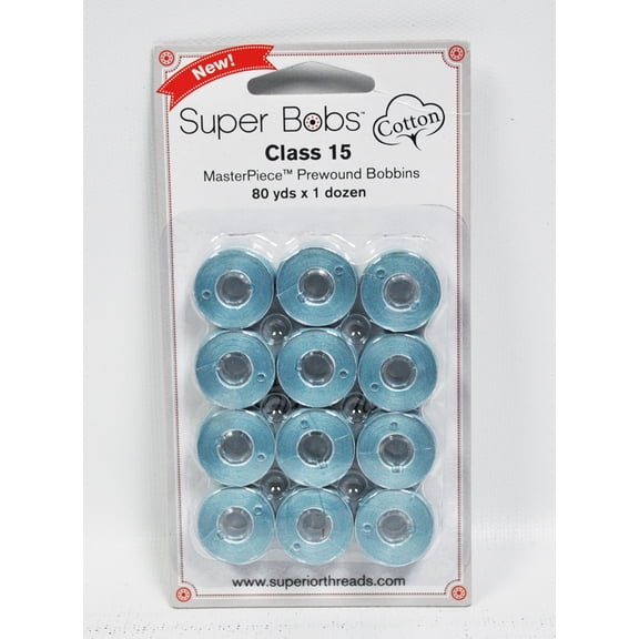Super Bobs MasterPiece Cotton 80yd Prewound Bobbins 12ct Class 15 Poolside