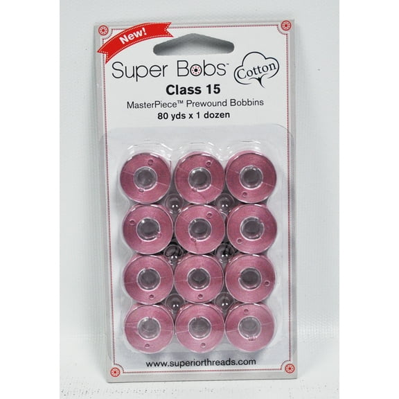 Super Bobs MasterPiece Cotton 80yd Prewound Bobbins 12ct Class 15 Sugar Plum