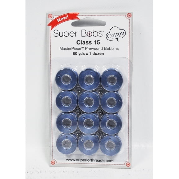 Super Bobs MasterPiece Cotton 80yd Prewound Bobbins 12ct Class 15 Waterloo
