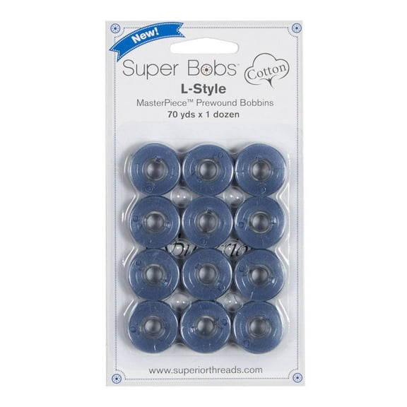 Super Bobs MasterPiece Cotton 70yd Prewound Bobbins 12ct L-Style Waterloo