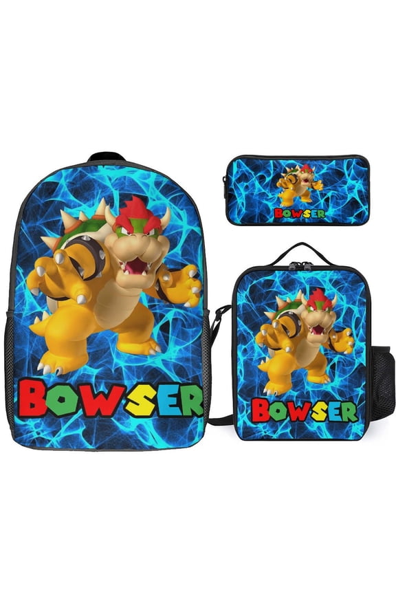 Super Bow-ser 3 Piece Backpack Set with Lunch Bag Pencil Case , High Capacity Bookbag with Lunch Box Pen Box Workplace Travel