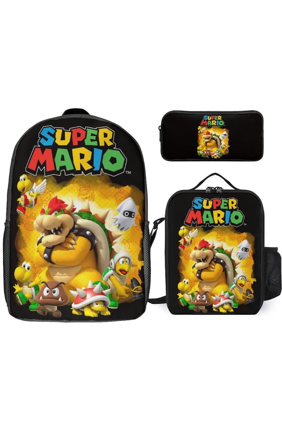 Super Bow-ser 3 Piece Backpack Set with Lunch Bag Pencil Case , High Capacity Bookbag with Lunch Box Pen Box Workplace Travel