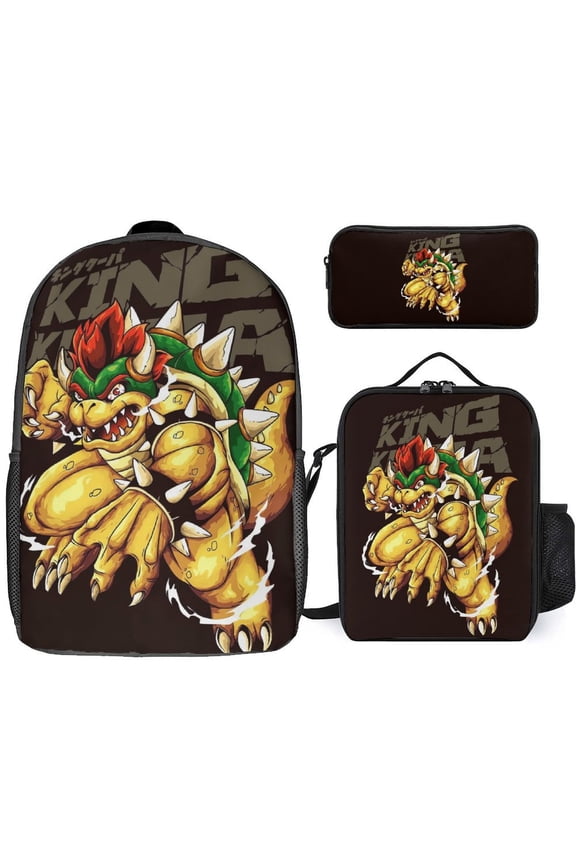 Super Bow-ser 3 Piece Backpack Set with Lunch Bag Pencil Case , High Capacity Bookbag with Lunch Box Pen Box Workplace Travel