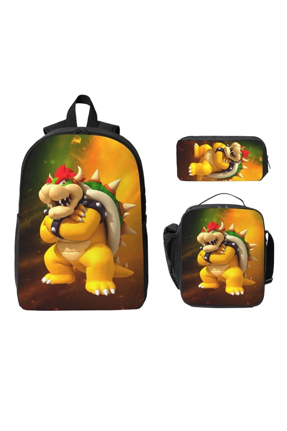 Super Bow-ser Lightweight 17in Backpack 3pcs Daypack Laptop Bag Insulated Lunch Bags Pen Bag