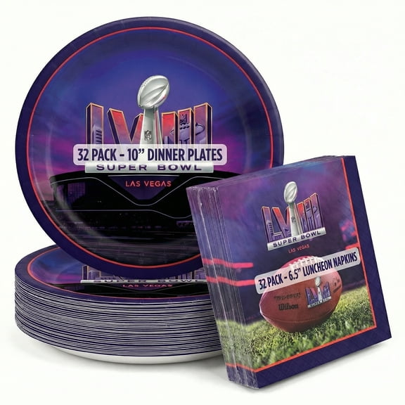Super Bowl Paper Plates and Napkins Las Vegas Party Set 32 Each 10" Plates 6.5 Napkins