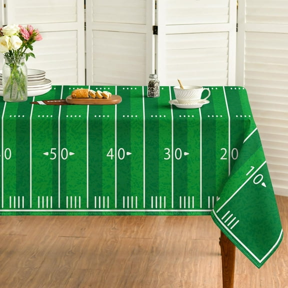 Super Bowl Square Tablecloth 60×60 Inch, Football Touchdown and Game Day Themed Washable Table Cover for Party Picnic Dinner Decor