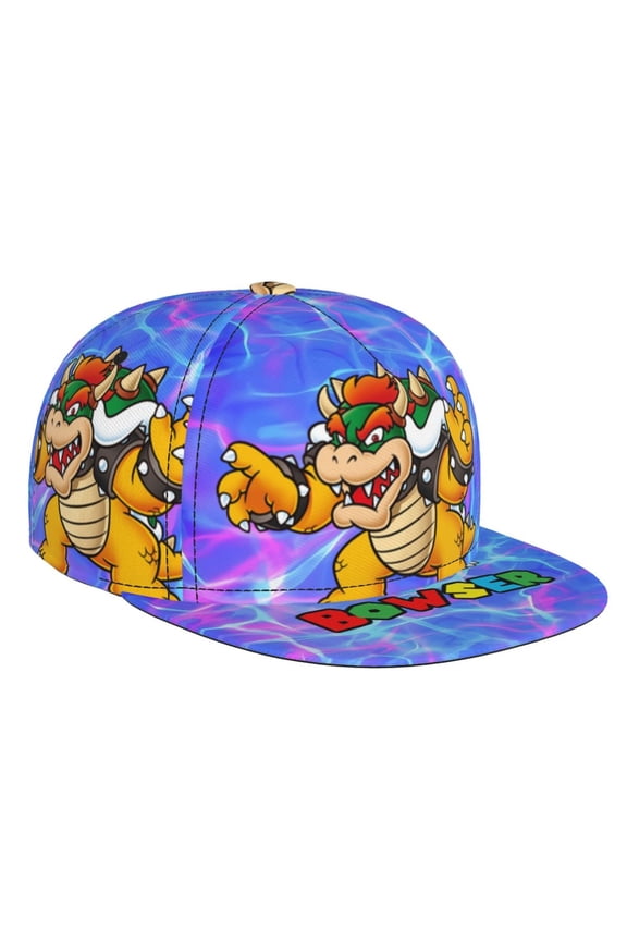 Super Bowser Baseball Cap For Men, Women & Kids, Classic Flat Brim Hat Hip Hop Trucker Hat Adjustable Snapback Hat