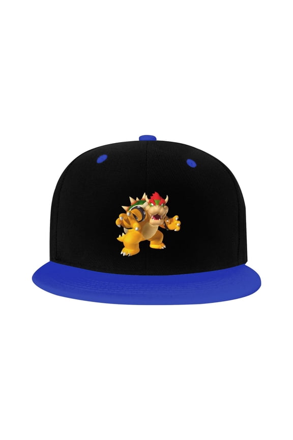 Super Bowser Kid'S Cartoon Baseball Cap,Adjustable Hip Hop Hat Flat Brim, Breathable Sun Hat For Boys Girls Blue