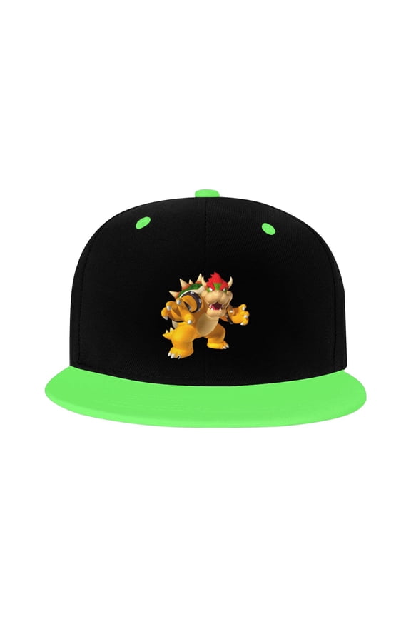 Super Bowser Kid'S Cartoon Baseball Cap,Adjustable Hip Hop Hat Flat Brim, Breathable Sun Hat For Boys Girls Green