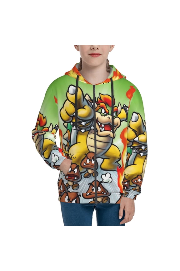 Super Bowser Kids Zip Up Hoodies for Boys Girls Novelty Hooded Sweatshirt with Pocket Long Sleeve Jacket Small