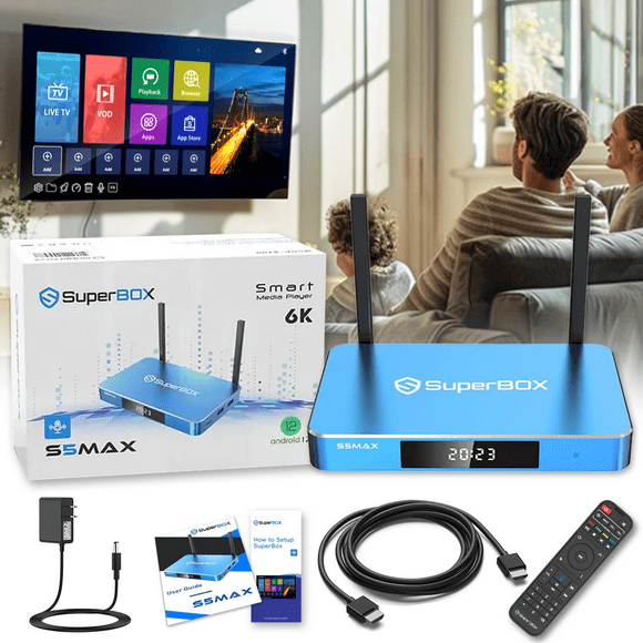 Super Box S5 Max 2025 Bundle Full Loaded, with Upgraded Voice Command and Accessories Pack, 6K Android System