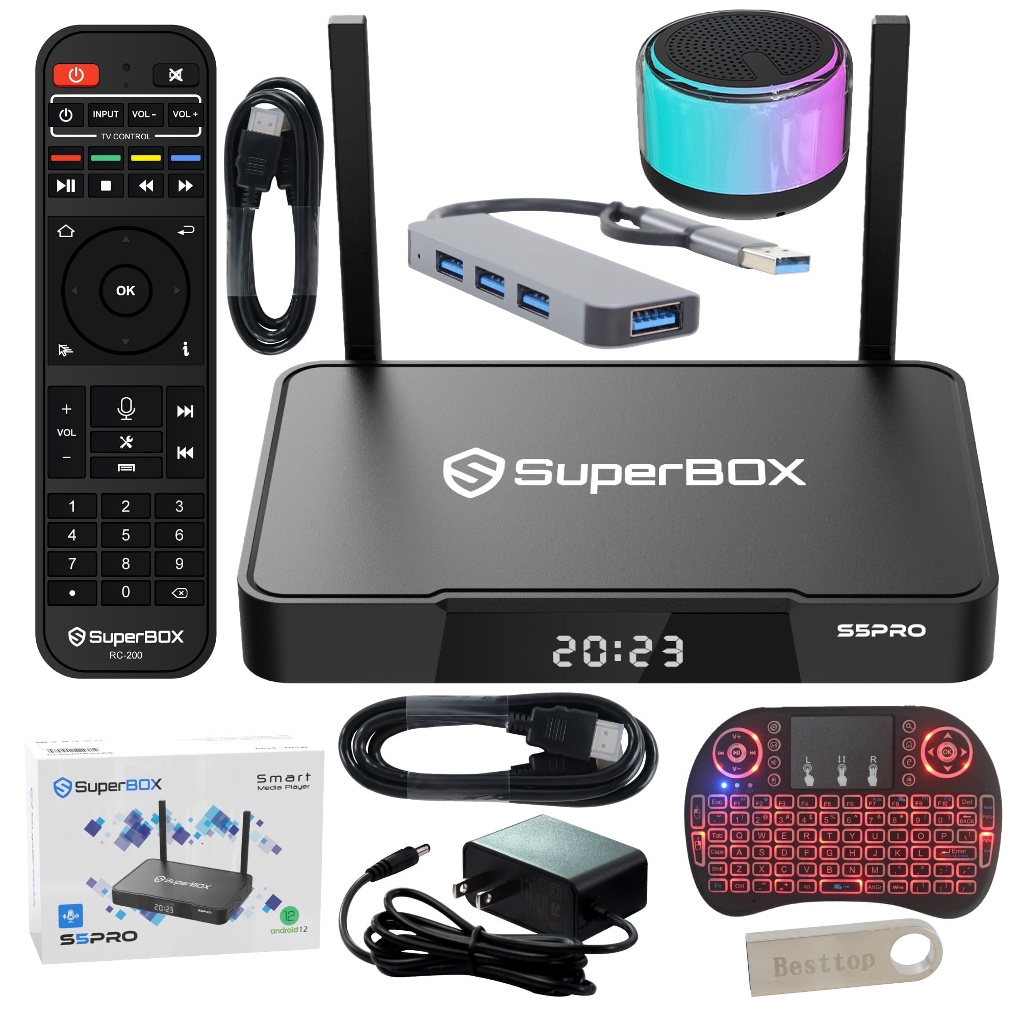 Super Box S5 Pro 2024 Fully Loaded, SuperBox S5 Max Premium Edition Smart TV Box with Remote & Voice Remote, 6K HDMI, 2T2R Dual Band Wifi, Large Capacity 4G RAM+64G ROM for Family Movies & Sporting