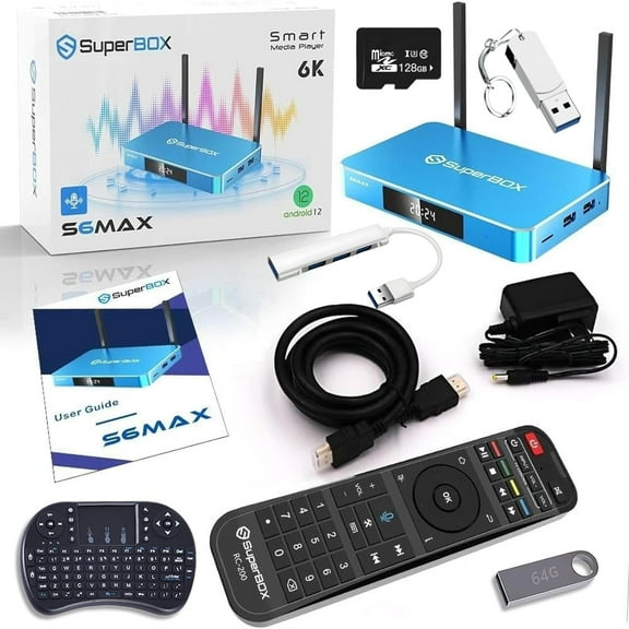 Super Box S6 Max 2025 Fully Loaded, 4GB RAM+64GB ROM, SuperBox S6 Max Smart TV Box with Voice Remote, 2T2R Dual Band WiFi