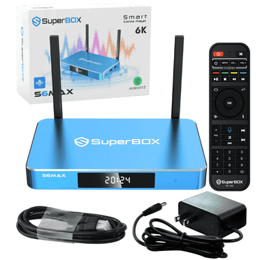 Super Box S6 Max 2025 Fully Loaded, 4GB RAM+64GB ROM, Superbox S6 Max Smart TV Box with Voice Remote, 2T2R Dual Band Wifi, Easy Setup Guide & Phone Support by Authorised Besttop Seller