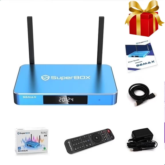 Super Box S6 Max 2025 Fully Loaded, 4GB RAM+64GB ROM, Superbox S6 Max Smart TV Box with Voice Remote, 2T2R Dual Band Wifi, Easy Setup Guide & Phone Support by Authorised  Seller