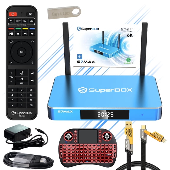 SuperBox S7 Max 2026 Fully Loaded, 4GB RAM+64GB ROM, Super Box S7Max Smart TV Box with Voice Remote, 2T2R Dual Band Wifi, Easy Setup Guide & Phone Support by Authorised Seller