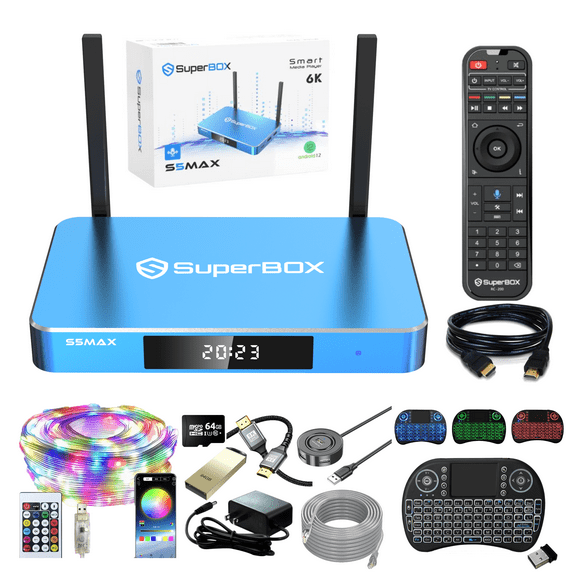 2025 SuperBox S5 Max Smart TV Box with Voice Remote&Parental control time, 2T2R Dual Band WiFi , 4GB RAM+64GB ROM, 6K 8K UltraHD , Easy Setup Guide