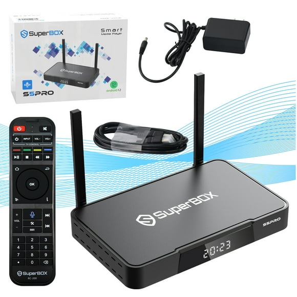 Super Box S5 Pro 2025 Fully Loaded, 6K SuperBox S5pro Premium Edition Smart TV Box with Voice Remote, 2T2R Dual Band Wifi, Large Capacity 4G RAM+32G ROM for Family Movies & Sporting