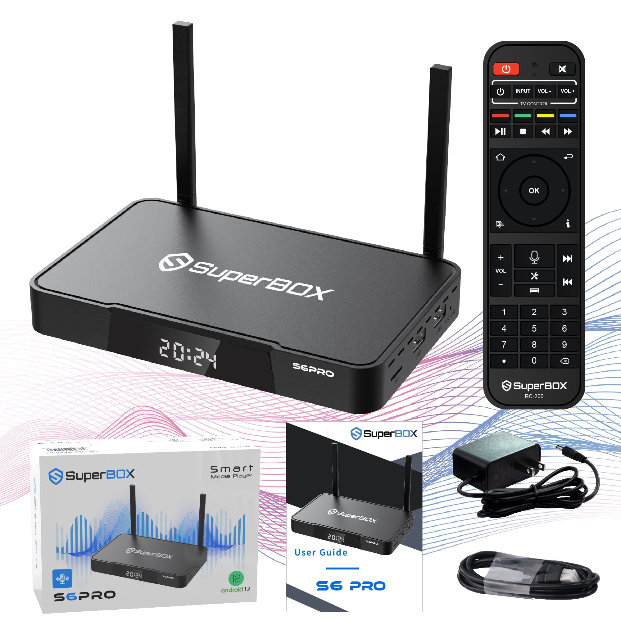 Super Box S6 Pro 2025 Fully Loaded, Superbox S6pro Premium Edition Smart TV Box with Remote & Voice Remote, 6K, 2T2R Dual Band Wifi, Large Capacity 4G RAM+32G ROM for Family Movies & Sporting