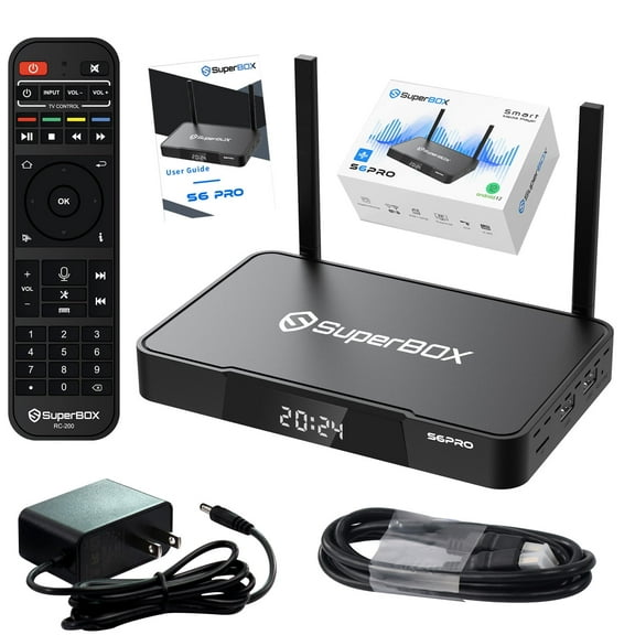Super Box S6Pro 2025 Fully Loaded,4G+32G,with Voice Remote,Time Shift Feature&Easily Set Up Parental Controls,Dual Band WIFI,6K HDMI,Bluetooth 5.2,SuperBox Perfect for Family Movie Nights