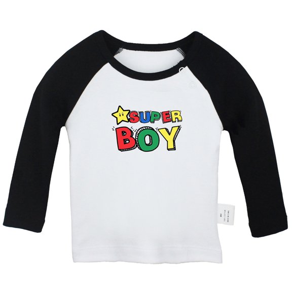 Super Boy Funny T shirt For Baby, Newborn Babies T-shirts, Infant Tops, 0-24M Kids Graphic Tees Clothing (Long Black Raglan T-shirt, 18-24 Months)