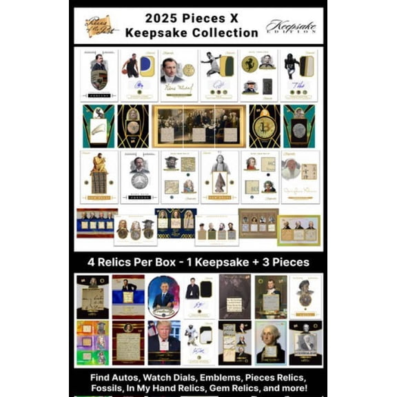 Super Break 2025 Pieces X Keepsake Collection Trading Card Box (1 Keepsake Relic (Auto or Relic Hit), 3 Pieces Relics)