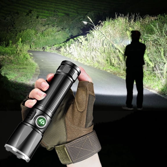 Super Bright 10000 Lumen LED Flashlight, USB Rechargeable Zoomable Flashlight with 3 Modes, IPX6 Waterproof High Lumens Handheld Light for Camping Emergency, 5.23x1.37in