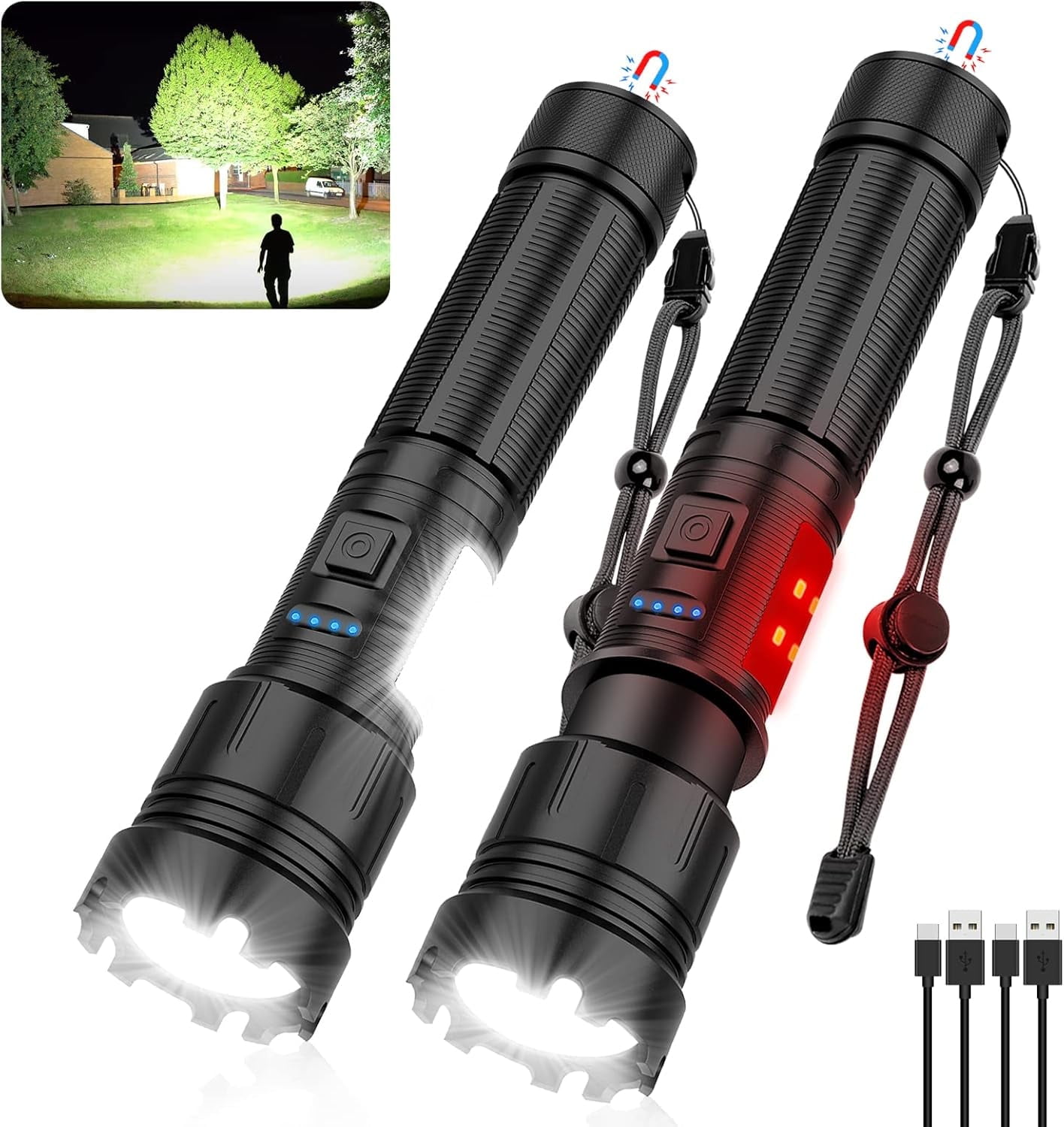 Super Bright 10000LM LED Flashlight - Magnetic, Rechargeable, 7 Modes & Zoomable - COB Side Light for Outdoor, Emergency Kits, Night Fishing, Camping,Hiking